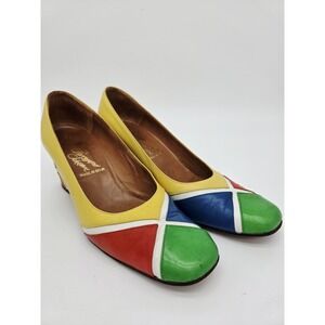 Vintage Rosina FERRAGAMO Schiavone Leather WOMENS SHOES 9 B Color Block Pump